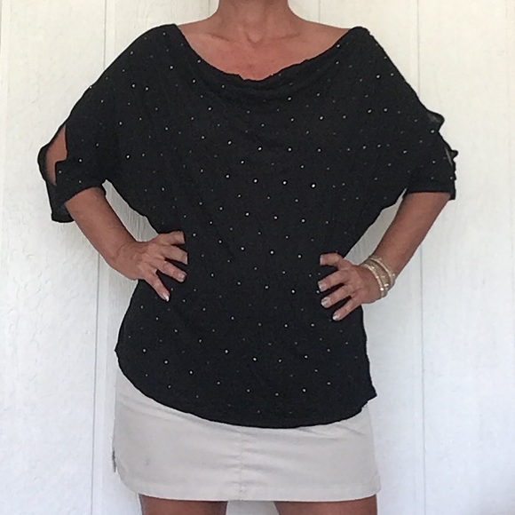 JENNIFER LOPEZ BLACK COLD SHOULDER STUDDED TOP SHIRT 1X - Picture 6 of 12
